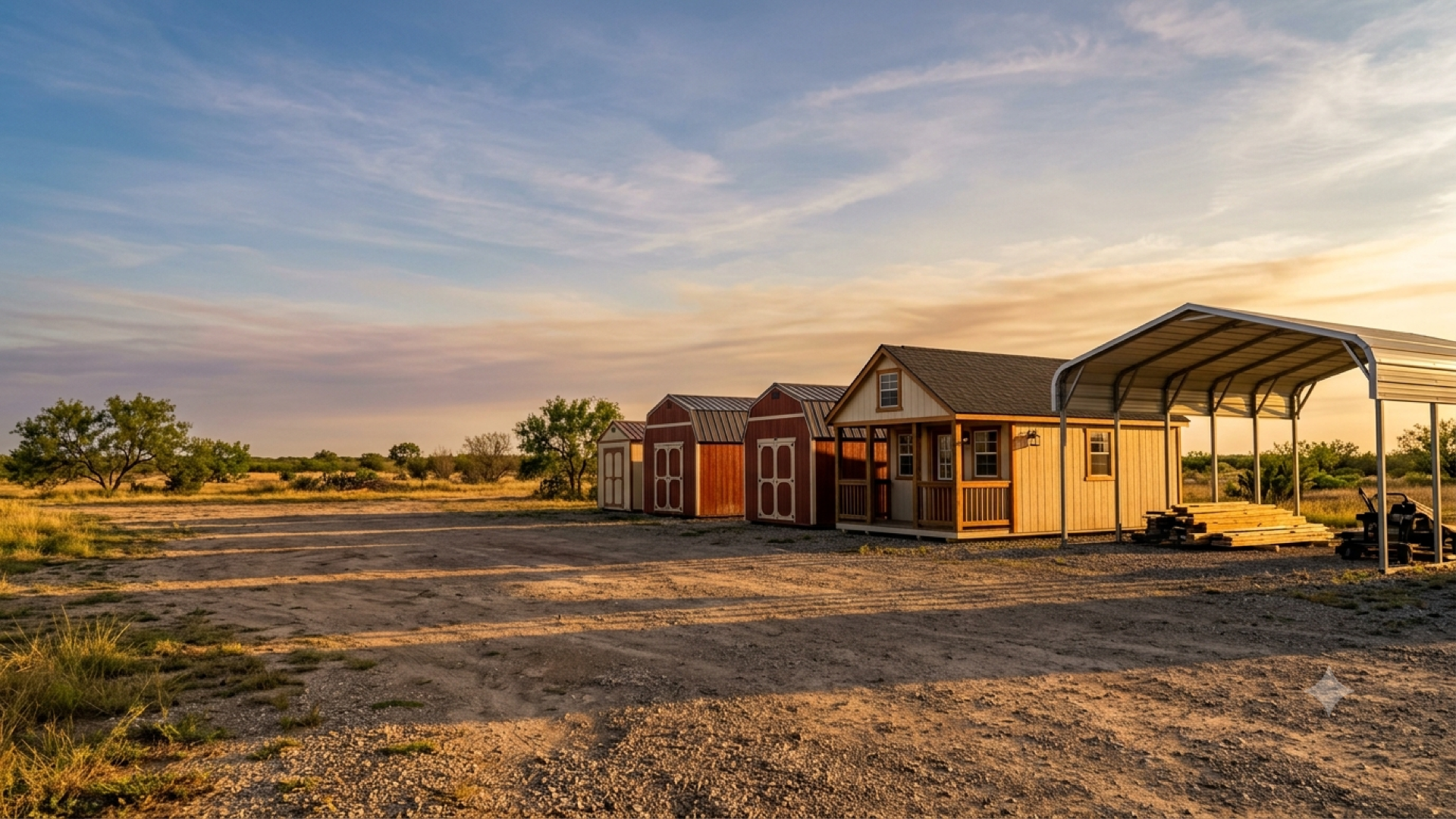 metal carports on the Mesquite Sheds lot in Alamo, TX